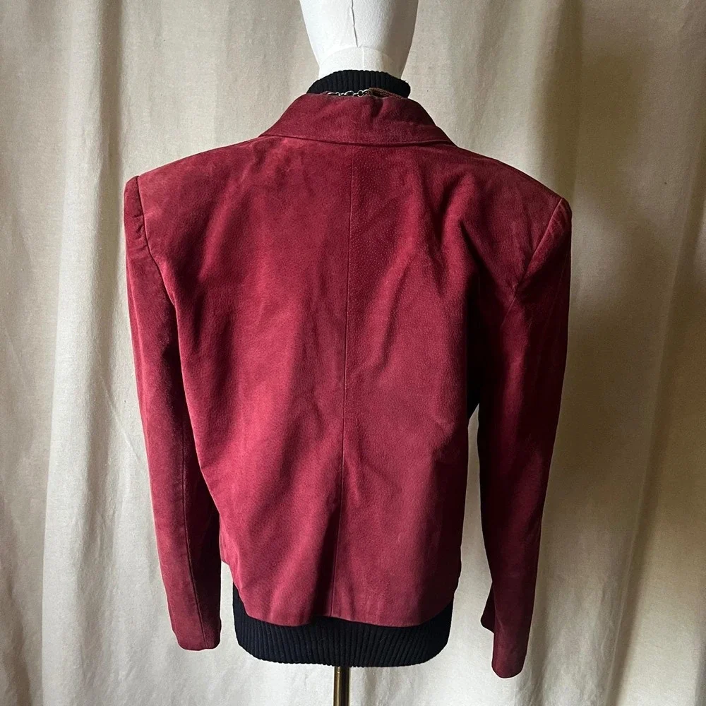 Vintage Avanti Burgundy Pig‎ Suede Cropped Blazer Jacket Yugoslavia 90s Size 10